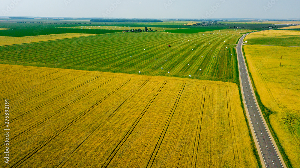 mixed agricultural fields top view aerial photography