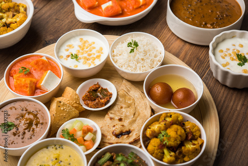 Indian Hindu Veg Thali / food platter, selective focus