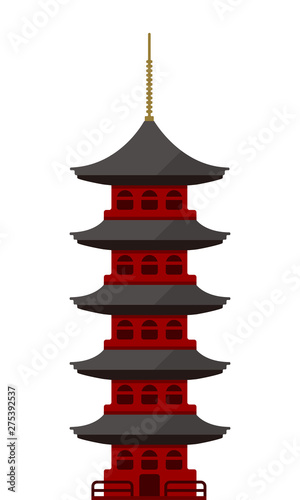 Traditional oriental pagoda flat vector illustration.
