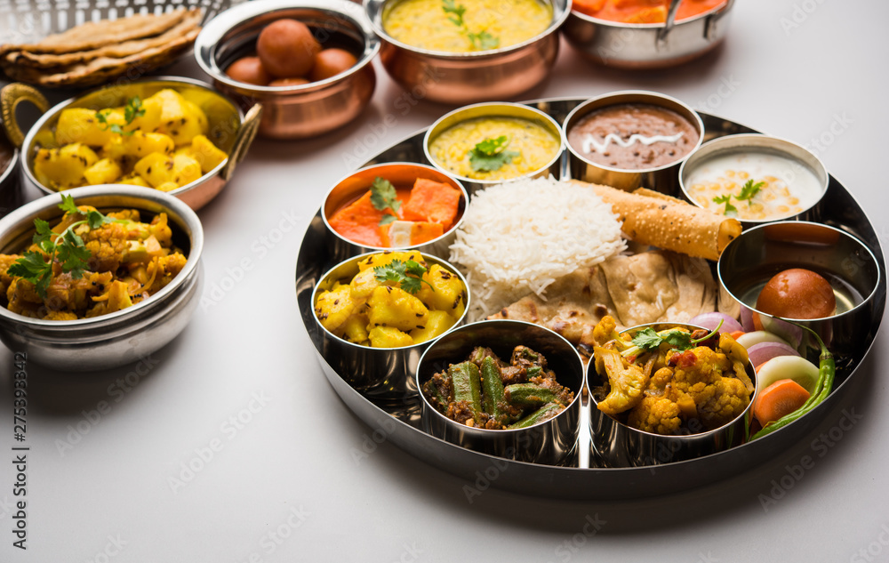 Indian Hindu Veg Thali / food platter, selective focus