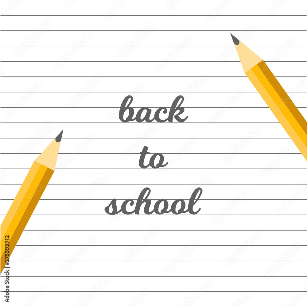 Sheets of paper and pencils back to school text banner