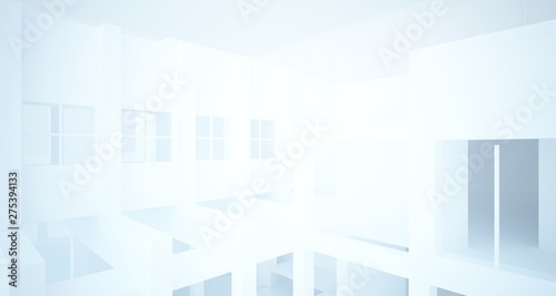 Abstract architectural white interior of a minimalist house with large windows. 3D illustration and rendering. © SERGEYMANSUROV