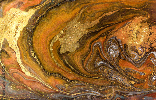 Bronze and gold marbling pattern. Golden marble liquid texture.