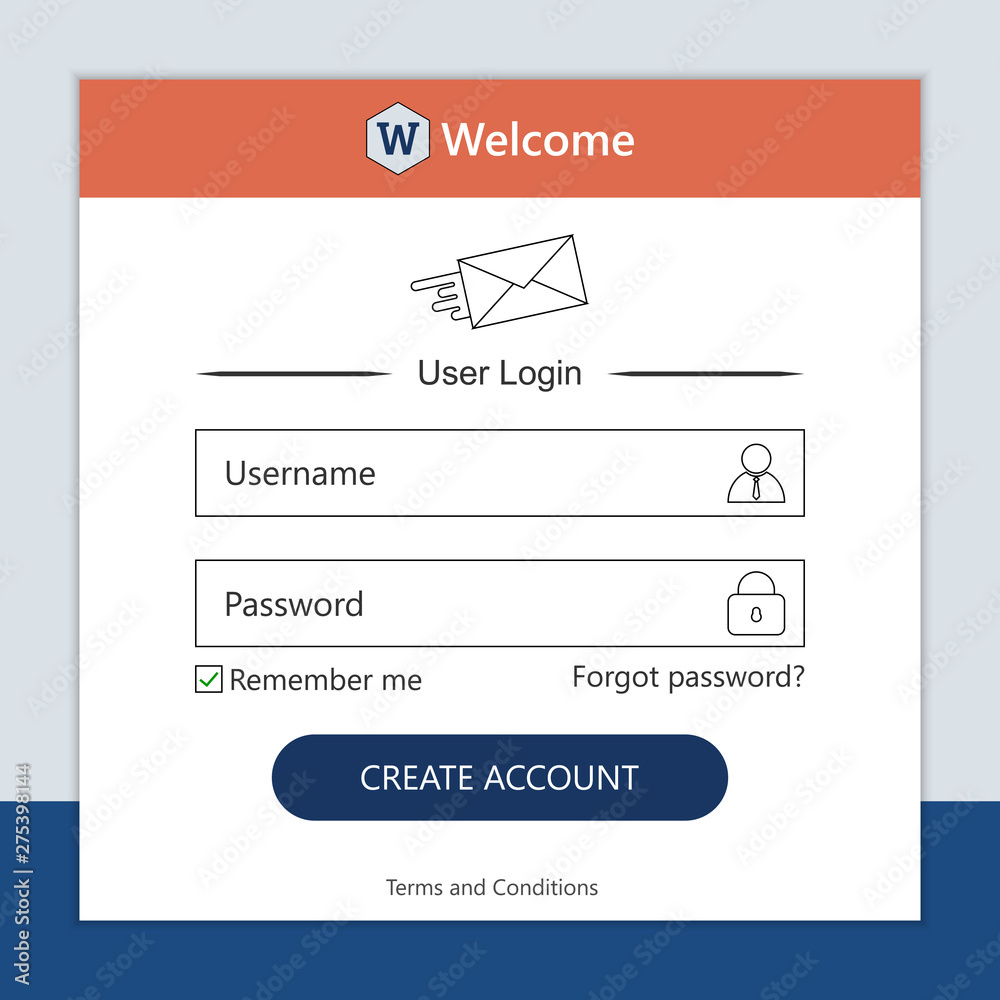 Login form page on modern background style for website ui elements, online  registration, smartphone mockups, app development, user profile, access to  account concept. Vector 10 eps Stock Vector | Adobe Stock