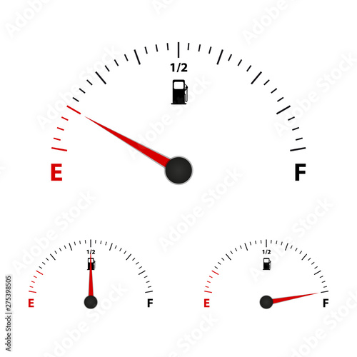 Fuel Gauge Meter Empty, Half And Full - Vector Illustration - Isolated On White Background