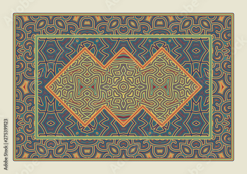 Asian traditional carpet. Colorful tribal ornament. Decorative arabian rug.