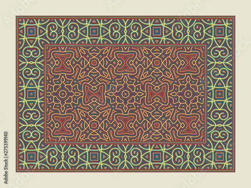 Asian traditional carpet. Colorful tribal ornament. Decorative pakistani rug.