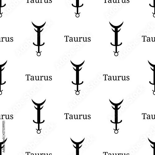 Seamless pattern with taurus zodiac sword sign. Black silhouette of zodiacal weapon. Astrological, horoscope sign. Vector illustration for design, web, wrapping paper, fabric, wallpaper.