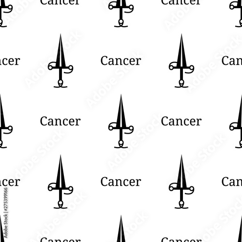 Seamless pattern with cancer zodiac sword sign. Black silhouette of zodiacal weapon. Astrological, horoscope sign. Vector illustration for design, web, wrapping paper, fabric, wallpaper.