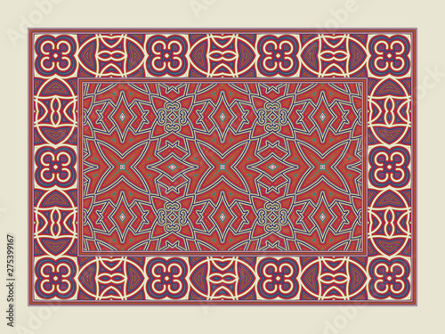 Asian traditional carpet. Colorful tribal ornament. Decorative syrian rug.