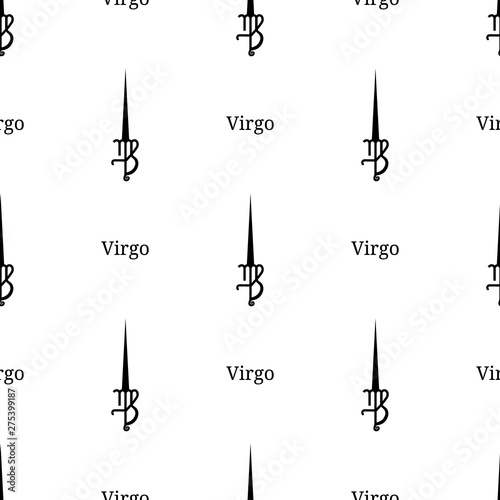Seamless pattern with virgo zodiac sword sign. Black silhouette of zodiacal weapon. Astrological, horoscope sign. Vector illustration for design, web, wrapping paper, fabric, wallpaper.