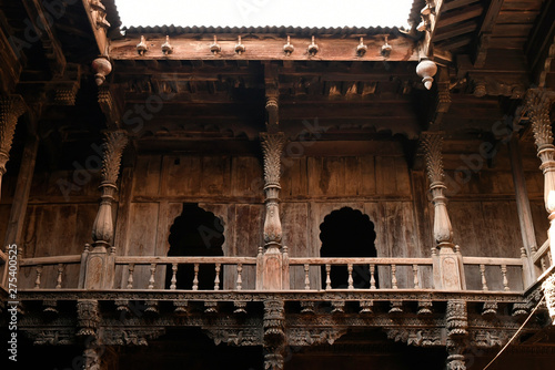 Structural wood work and heavily carved wooden members Palashikar wada, Palashi, Ahmednagar