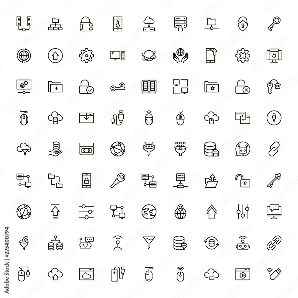 Data centre line icon set. Data centre line icon set.