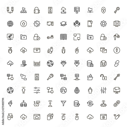 Data centre line icon set.