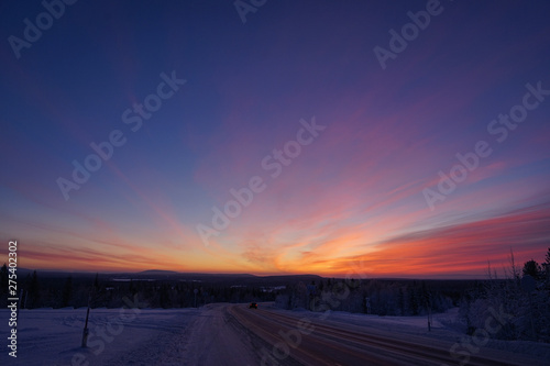 Sunset on far north of Russia in Murmansk