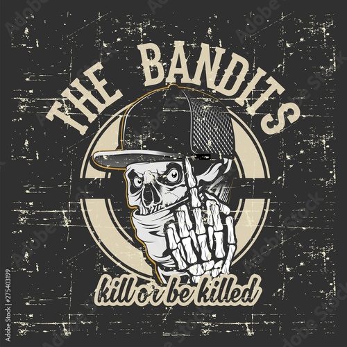 skull bandits wearing cap and bandana hand drawing vector