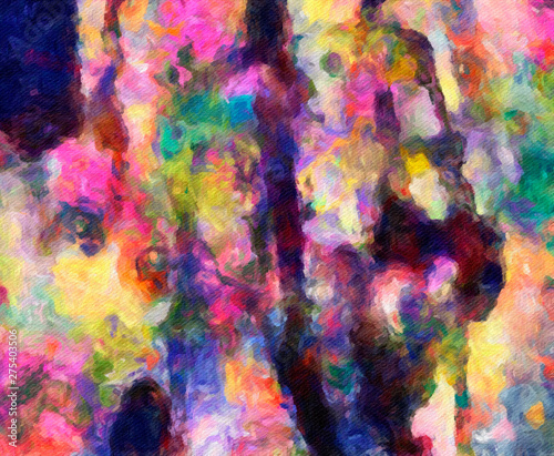 Pretty oil painting abstraction. Print art for wall decor. Impressionism style spring collection. Chaotic conceptual brush strokes on canvas. Warm colors background for rich creative graphic design.