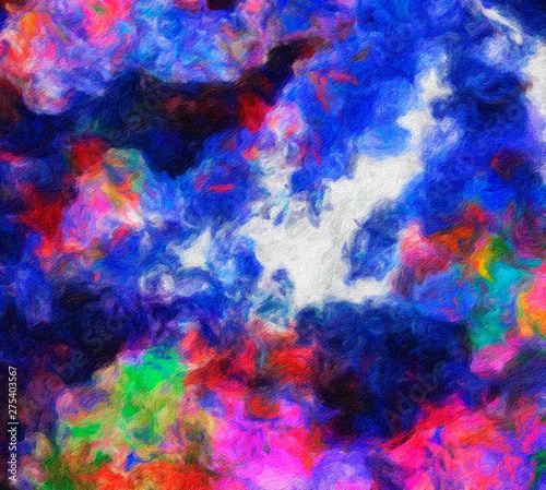Pretty oil painting abstraction. Print art for wall decor. Impressionism style spring collection. Chaotic conceptual brush strokes on canvas. Warm colors background for rich creative graphic design. © Avgustus