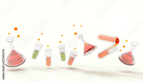 Laboratory Glassware Science chemical tubes with liquid concept and industrial . pharmacology and biotechnology concept. pastel Yellow background -Illustrations,3d rendering