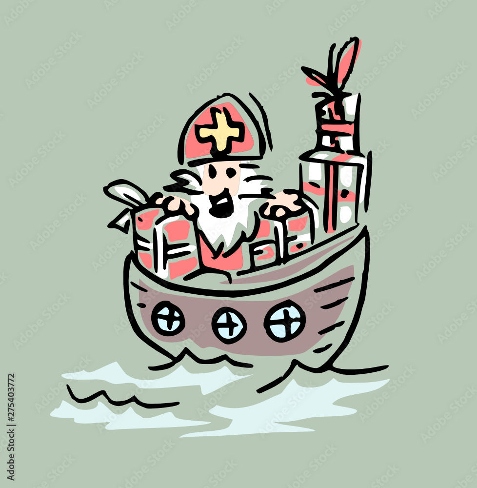 Saint Nicholas on a boat - vector illustration in color