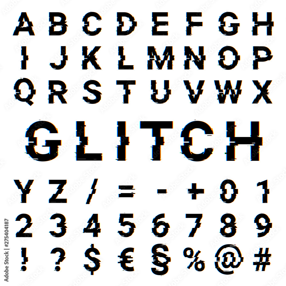 Illustration of a font with letters, numbers, signs, and symbols Stock ...