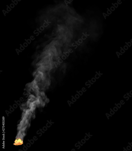 dense burning campfire place with white smoke isolated on black, design fire 3D illustration