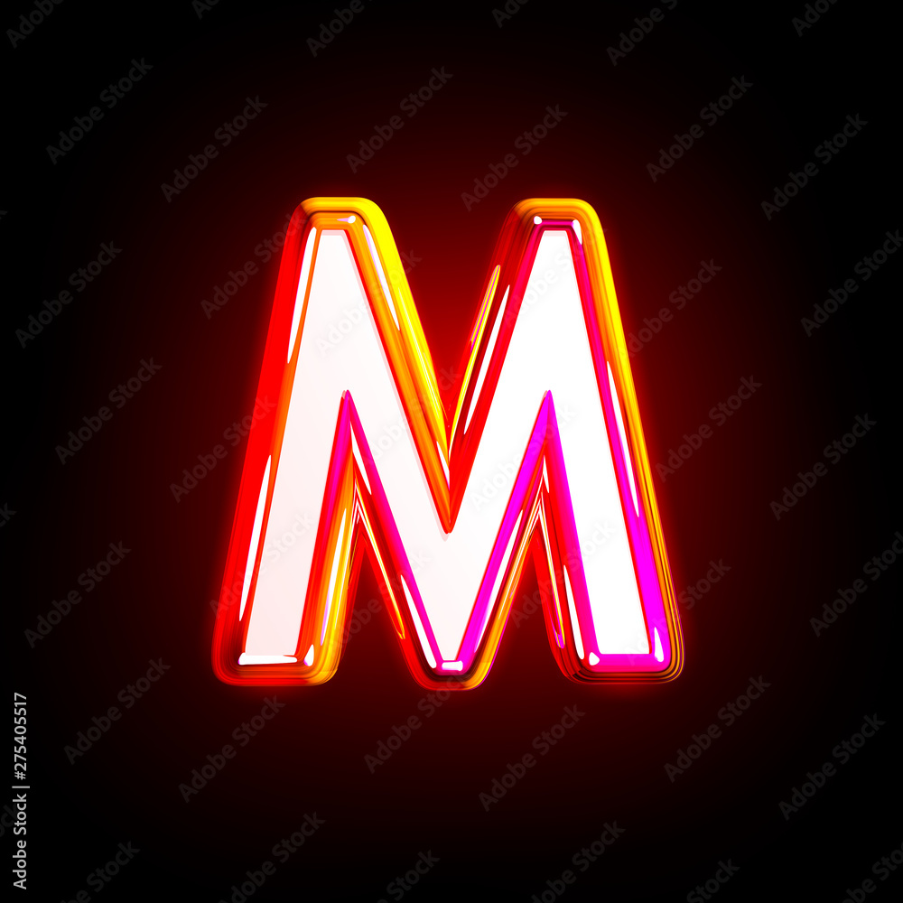 luxurious glow red creative font - letter M isolated on black background, 3D illustration of symbols luxurious glow red creative font - letter M isolated on black background, 3D illustration of symbols