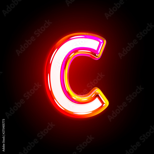 letter C of luxury glowing festive pink shining alphabet isolated on solid black background - 3D illustration of symbols