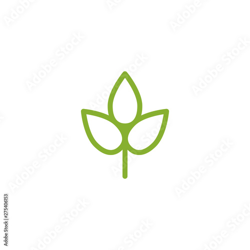 Sprig with three green leaves. silhouette leaf. Icon Isolated on white. Logo for eco company