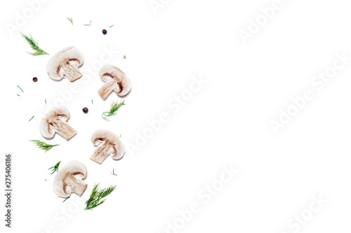Canvas Print Champignons, close-up, isolated on white background. Top view