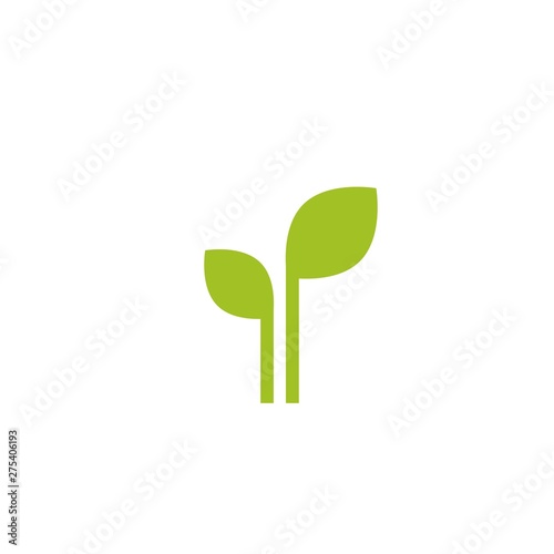 Two Green sprouts, sprigs, raw with silhouette leaf. Icon Isolated on white.