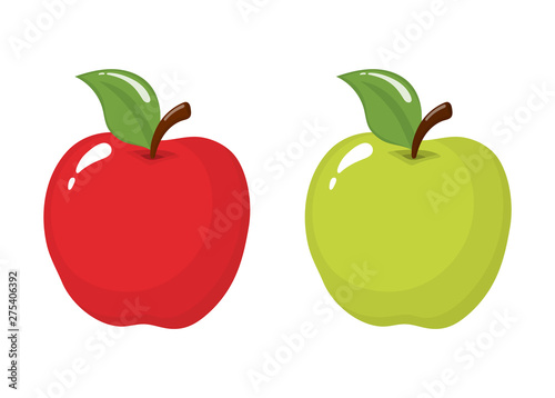 Set of red and green apples isolated on white background. Organic fruit. Cartoon style. Vector illustration for any design.