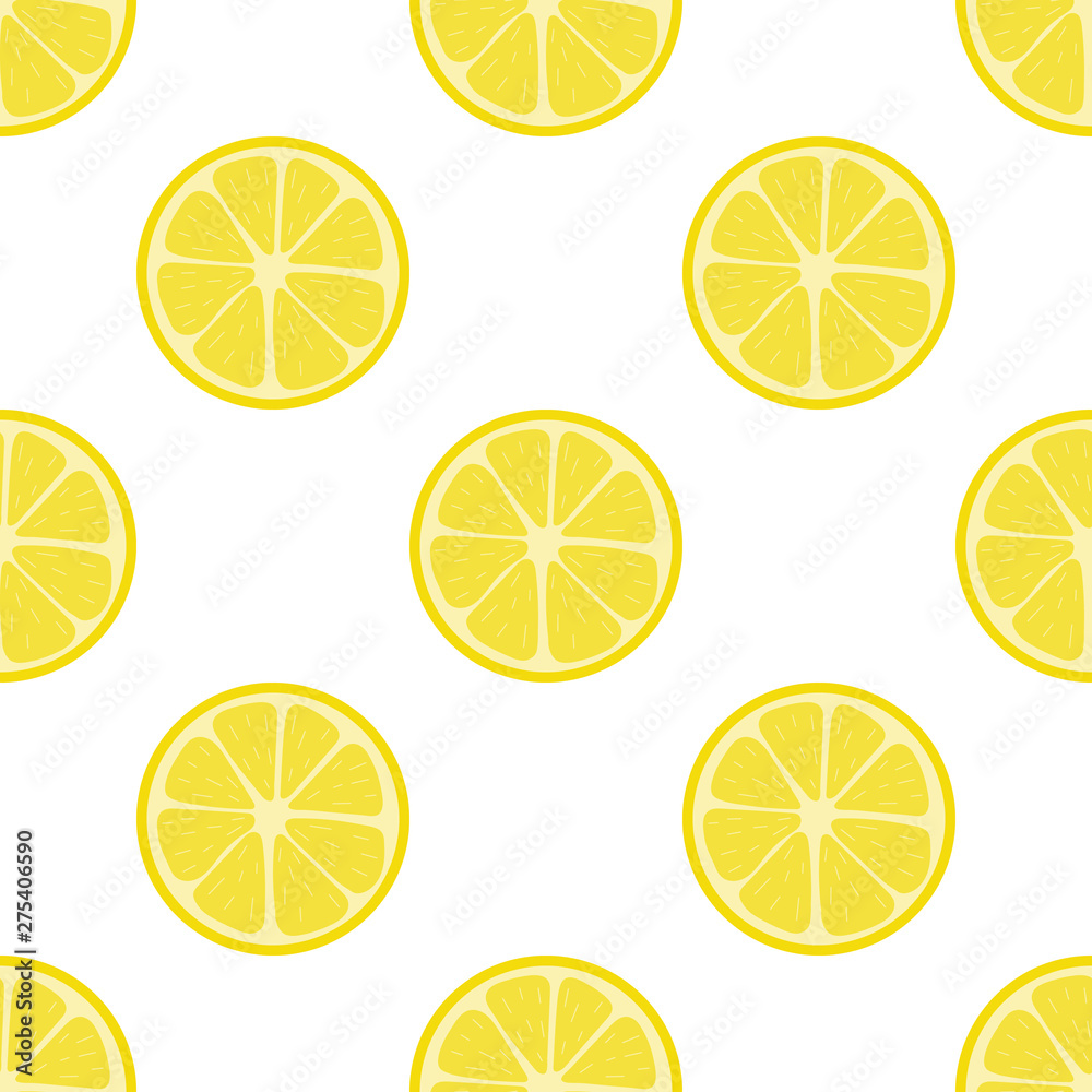 Seamless pattern with fresh lemon fruit on white background. Abstract lemon background. Vector illustration for design, web, wrapping paper, fabric, wallpaper.