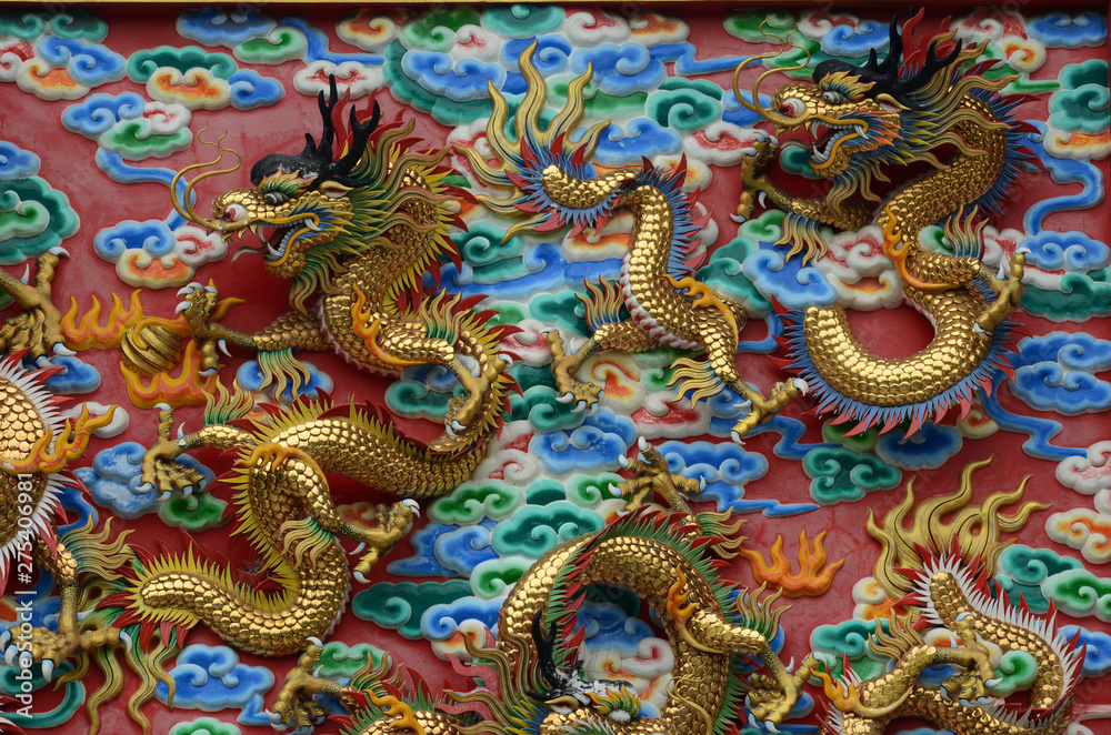 Chinese dragon in the wall according to Buddhist temples Chinese dragon in the wall according to Buddhist temples