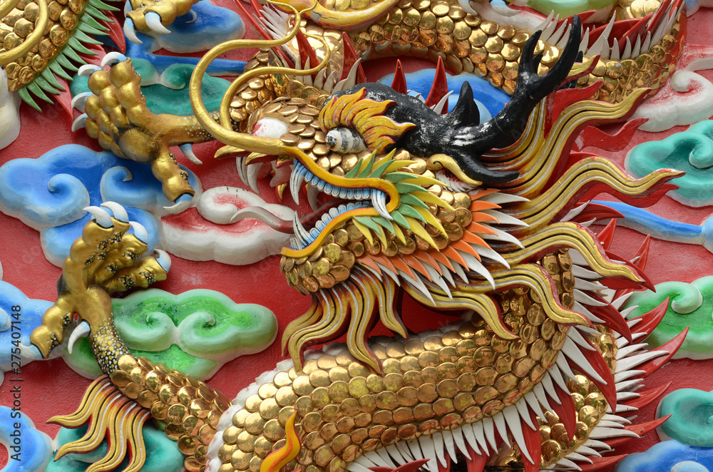 Chinese dragon in the wall according to Buddhist temples Chinese dragon in the wall according to Buddhist temples