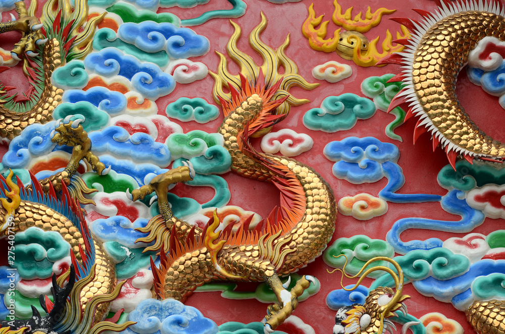 Chinese dragon in the wall according to Buddhist temples Chinese dragon in the wall according to Buddhist temples