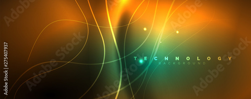 Shiny neon lines template - northern lights glowing blur lines. Futuristic style glow neon 80s disco club or night party techno template