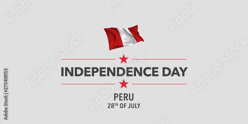 Peru happy independence day greeting card, banner, vector illustration