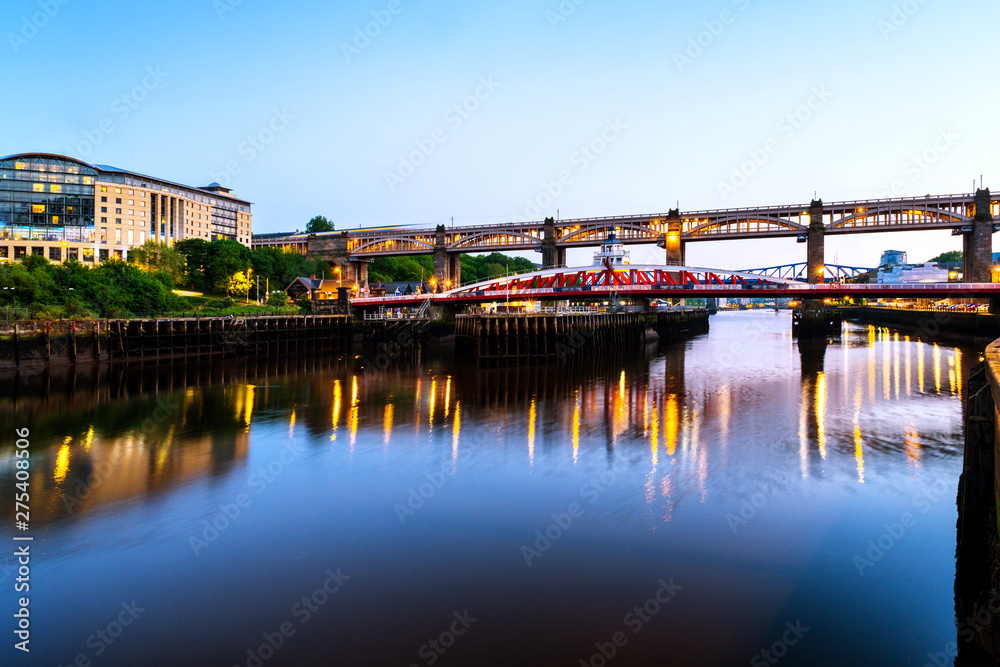 The High Level and Tyne bridge over the river in Newcastle, England, UK