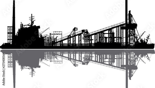 seaport with reflection isolated on white