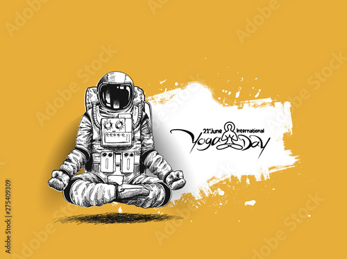 Astronaut in spacesuit yoga gestures , Hand Drawn Sketch Vector illustration.