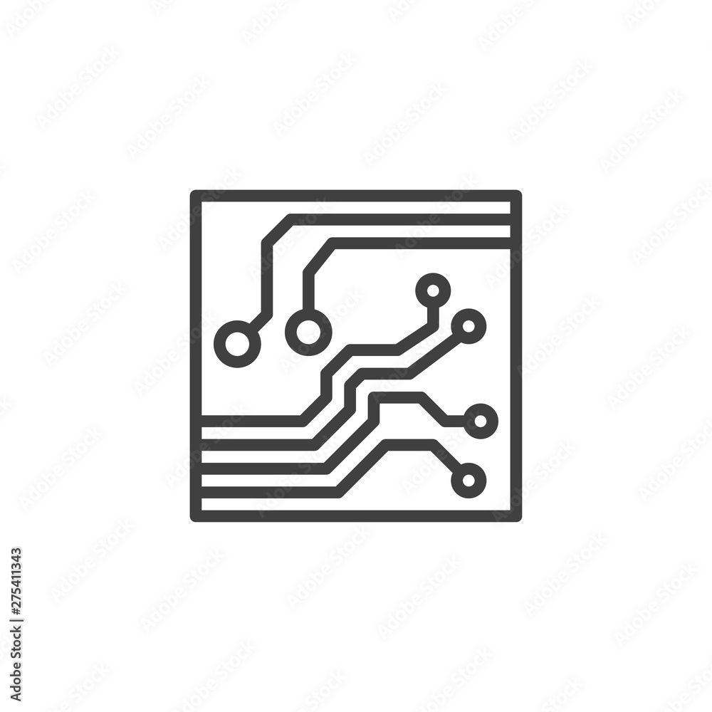 Circuit board line icon. CPU, Central processing unit linear style sign for mobile concept and web design. Technology scheme square outline vector icon. Symbol, logo illustration. Vector graphics Circuit board line icon. CPU, Central processing unit linear style sign for mobile concept and web design. Technology scheme square outline vector icon. Symbol, logo illustration. Vector graphics