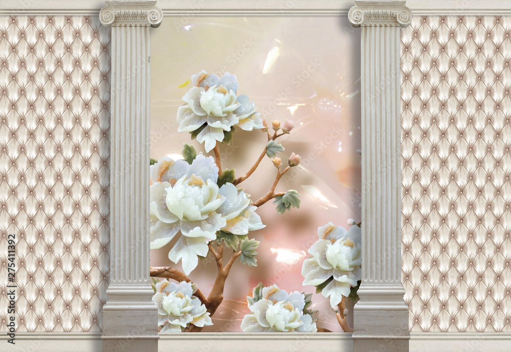 Classic Greek Pillar Background, stone roses and effect of quilted