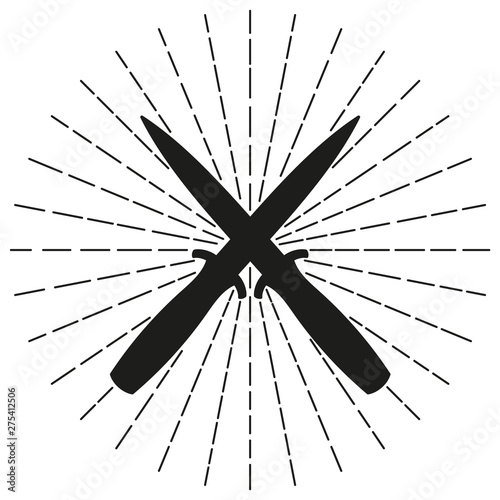 Crossed black silhouette knives. Vector illustration.