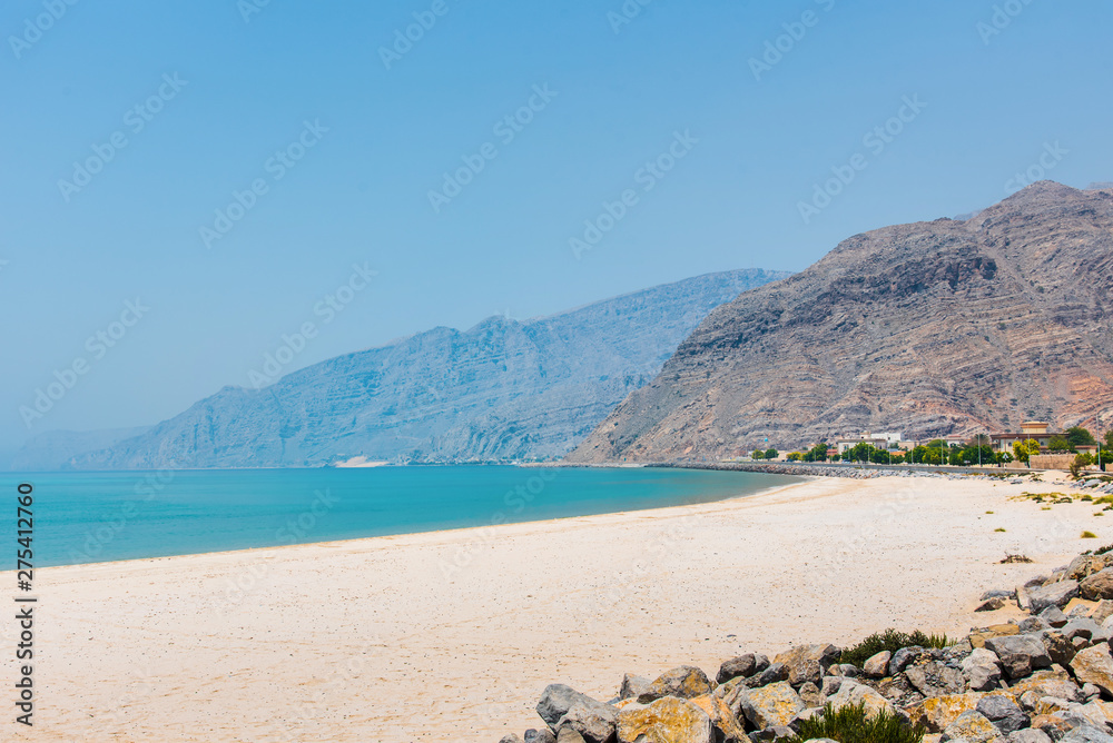 Beautiful beach by the road near Khasab in Oman
