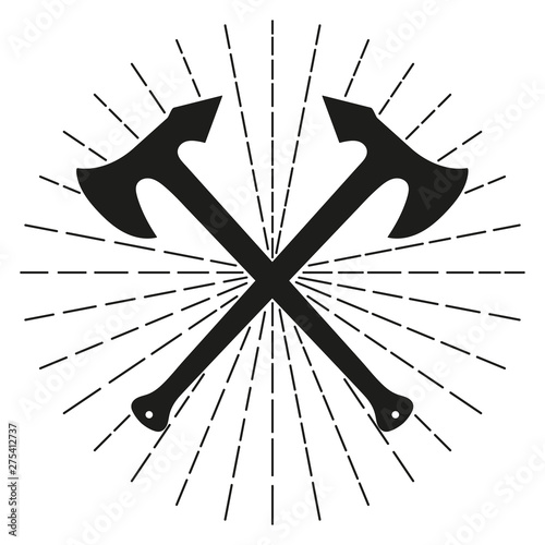 Crossed throwing ax icon. Crossed axes silhouette. Vector illustration.