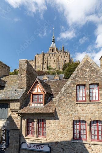 Ancient buildings of the old town on the famous Mont Saint Michel island in France