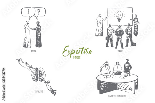 Expertise, advice, expert, knowledge, teamwork consulting concept sketch