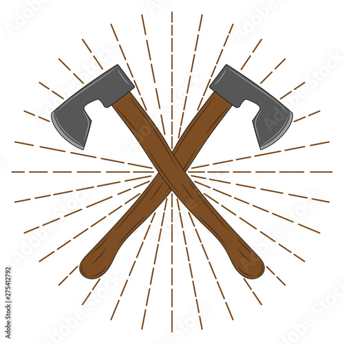Vintage crossed ax. Crossed axes silhouette. Vector illustration.