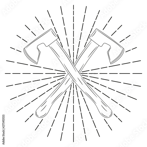 Vintage crossed ax. Crossed axes silhouette. Vector illustration.